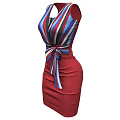 Stylish Striped Red Blue White Sleeveless Dress with Waist Bowknot and Fitted Design