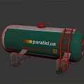 Green Cylindrical Storage Tank with Ladder and Concrete Supports Featuring Parallel UA Logo