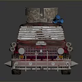 Rusty Modified Apocalyptic Car With Spikes Metal Grill And Exhaust Pipes