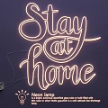 Soft Glow Neon Lighting Combination With Artistic Stay At Home Font On Dark Background