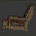 Vintage Brown Leather Armchair With Armrests Wheeled Legs And Stitched Details