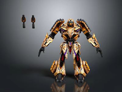 Golden Black Robot With Mechanical Armor And Detailed Design Elements 3d model