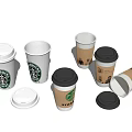 Starbucks Cups Collection Featuring White Logo And Brown Paper Designs With Lids