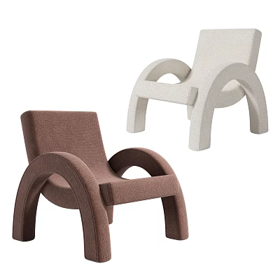 Contemporary Upholstered Leisure Chairs in Brown and Beige with Curved Armrests Design 3d model