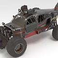 Off Road Custom Car With Large Tires Metal Armor Exposed Engine And Rear Spoiler