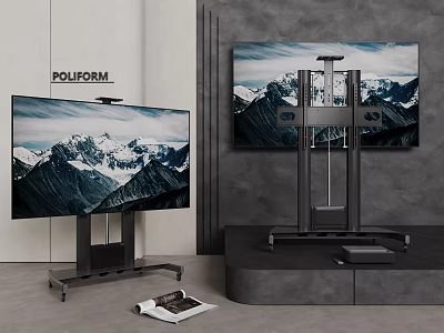 Poliform Modern TVs Featuring Black Stands And Mountain Landscape Screens In Stylish Interior 3d model