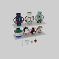 Creative Human Shaped Ceramic Wares With Colorful Designs On Shelf