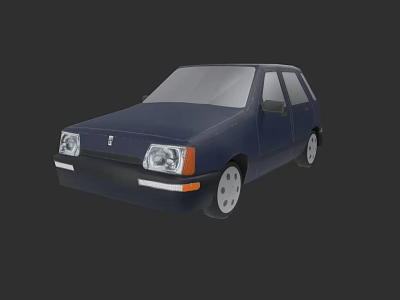 Dark Blue Small Hatchback Car With Classic Front Face Design Headlights And White Wheels 3d model