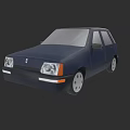 Dark Blue Small Hatchback Car With Classic Front Face Design Headlights And White Wheels
