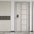 Three Modern Light Colored Hinged Doors With Panel Designs And Decorative Strip 3d model