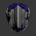 Game Movie Character Silver Blue Robot Head with Mechanical Mask and Metallic Texture