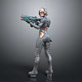 Futuristic Female Warrior In Cybernetic Armor With Advanced Energy Weapon