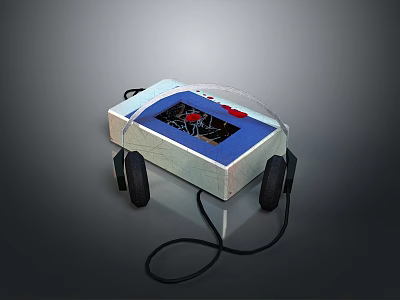 Portable White Electronic Appliance With Blue Display Screen And Attached Black Headphones 3d model