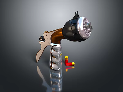Silver Brown Black Pistol With Yellow Red Bullets And Metallic Handle Design 3d model