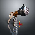 Silver Brown Black Pistol With Yellow Red Bullets And Metallic Handle Design