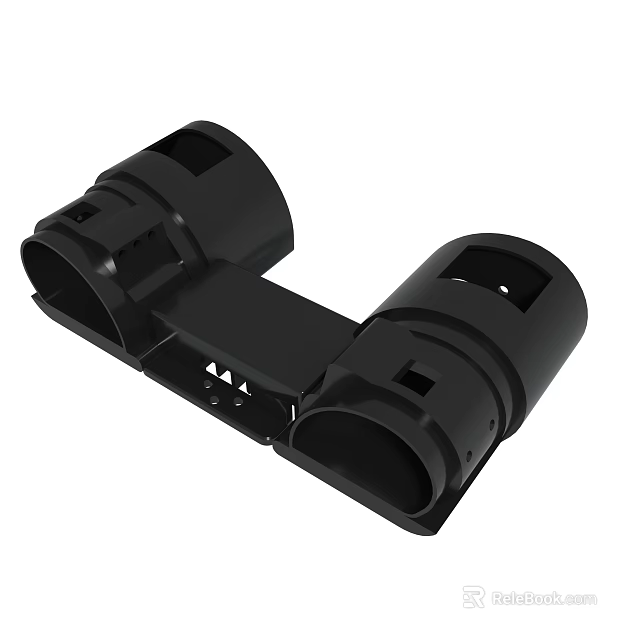 Black Plastic Structural Bracket With Dual Cylindrical Design And Mounting Holes 3d model