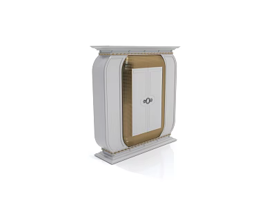 Elegant Modern Storage Shelf Unit with White Frame and Gold Doors Design 3d model