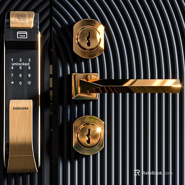 Modern Smart Lock With Digital Keypad Gold Lock Cylinder And Handle Design 3d model 