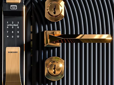 Modern Smart Lock With Digital Keypad Gold Lock Cylinder And Handle Design 3d model