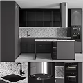 Sleek Modern Kitchen Interior With Dark Cabinets Marble Island Countertop And Stainless Steel Ovens