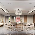 Luxurious Private Dining Room With Round Table And Chandelier 3d model
