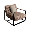 Houndstooth Fabric Single Sofa With Wooden Armrests Light Gray Cushion And Black Metal Frame 3d model