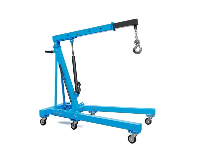 Blue Industrial Mobile Engine Hoist With Boom Chain Hook And Wheels 3d model