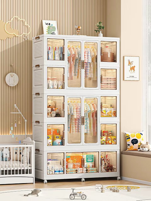 White Louvered Wardrobe Doors With Modern Storage Design And Organized Clothes Interior 3d model 