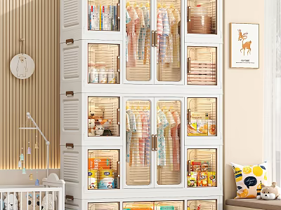 White Louvered Wardrobe Doors With Modern Storage Design And Organized Clothes Interior 3d model