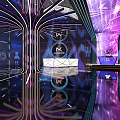 Modern KTV Interior Design With Neon Lights Bar Counter And Reflective Floor