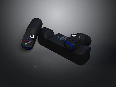 Black PS4 Console With Game Controller Placed On Top Featuring Colorful Buttons 3d model