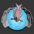Pink Fairy Like Figure Standing On Blue Base With White Decorative Elements