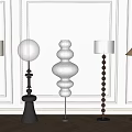 Various Design Floor Lamps With White Shades Spiral Bases And Decorative Paneled Walls