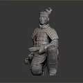 Ancient Chinese Terracotta Army Sculpture in Kneeling Posture with Detailed Carving