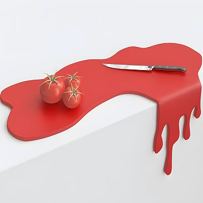 Fresh Ripe Tomatoes With Red Sauce And Knife On White Countertop 3d model