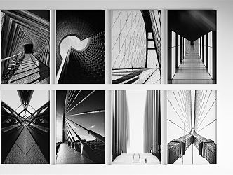 Modern Architectural Painting Black and White Decorative Painting Architectural Structure Hanging Painting 3d model