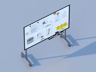 Mobile Whiteboard with Wheels for Easy Movement Featuring Charts Notes and Colorful Markers 3d model
