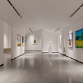 Art Exhibition Hall Interior Featuring Paintings On White Walls And Spotlight Illumination