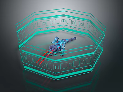 Advanced Commercial Equipment In Octagonal Green Outline Structure With Red Accents 3d model