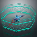 Advanced Commercial Equipment In Octagonal Green Outline Structure With Red Accents