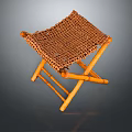 Foldable Wooden Stool With Handwoven Wicker Seat And Natural Craft Design
