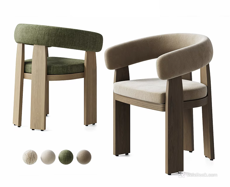 Modern Soft Upholstered Dining Armchair With Sturdy Solid Wood Legs And Multiple Fabric Color Choices 3d model 