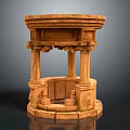 Rustic Stone Garden Ornament With Circular Base Carved Columns And Moss Accents