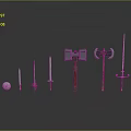 Collection of Various Metal Weapons with Modern Design Including Swords Axes and Hammers