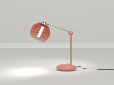 Pink Table Lamp With Red Spherical Shade Gold Arm And Pink Lit Base 3d model