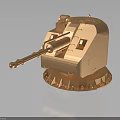 Golden Military Weapon Tank Turret Model With Detailed Gun Barrel And Base