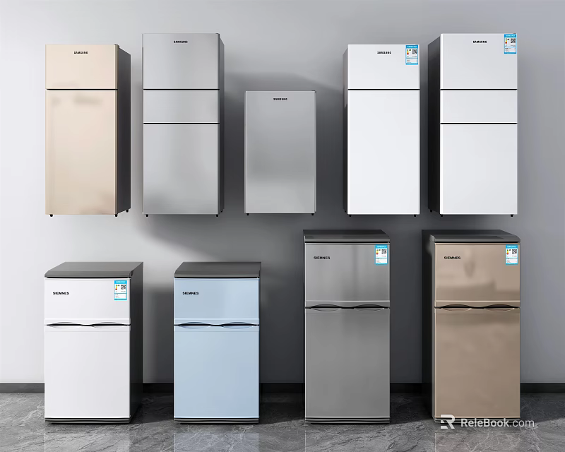 Refrigerators And Freezers With Different Colors And Styles On 3d model