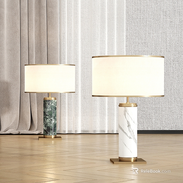 Elegant Table Lamp with Marble Base Golden Stand and White Lampshade Interior 3d model 