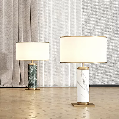 Elegant Table Lamp with Marble Base Golden Stand and White Lampshade Interior 3d model