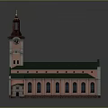 Classical Church Building With Clock Tower Golden Spire Green Roof And Pink Walls